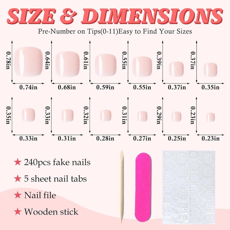 LuckForever 168pc Press on Toenails Women Fake Toe Nails with Glue Tabs, Nude Fake Toenails Press on Nail Toe Acrylic Nail Tips Short Square False Toenail Feet Artificial Toe Nails Press on - Image 2